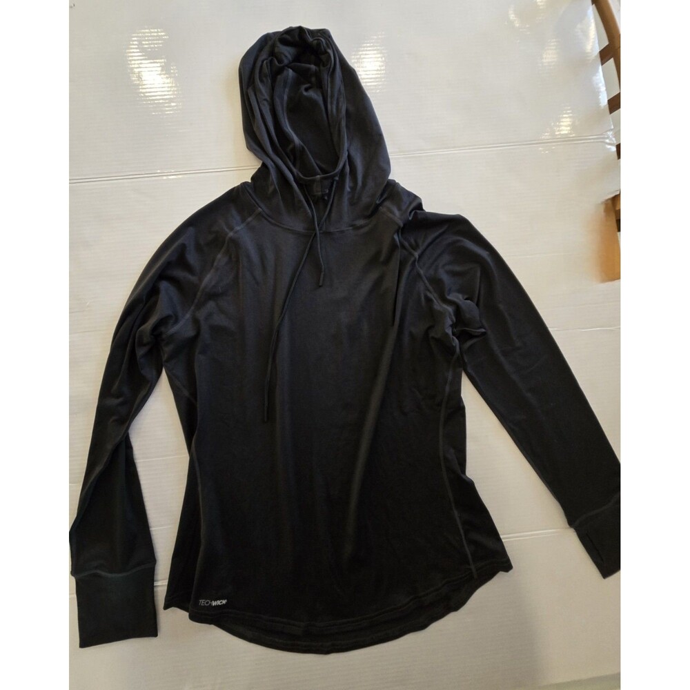 EMS Techwick Black Pullover Hoodie Size L Polyester Knit Logo Drawstring